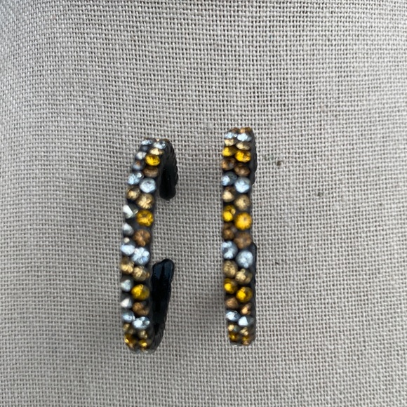 Black Hoop Earrings with Microcrystals in Silver, Gold, Bronze - Picture 1 of 4